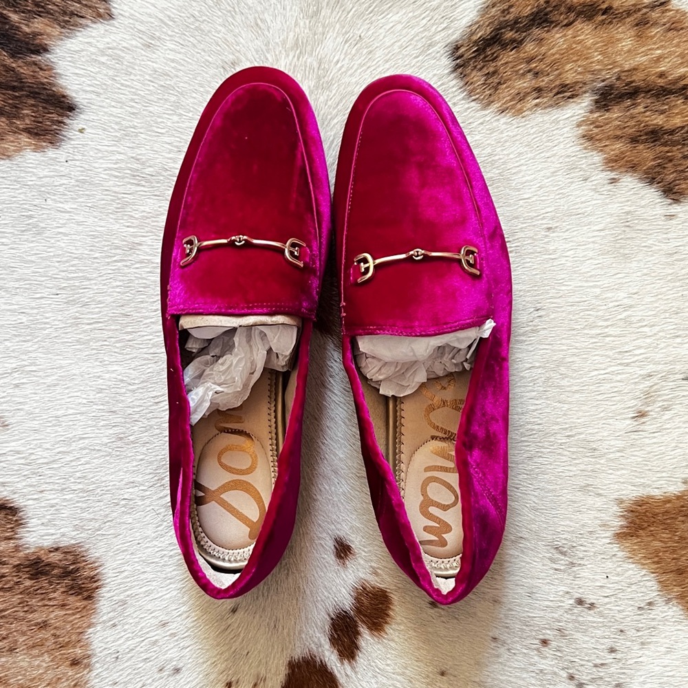 NEW ! SAM EDELMAN Loraine Bit Loafer Pink Magenta Velvet Flat